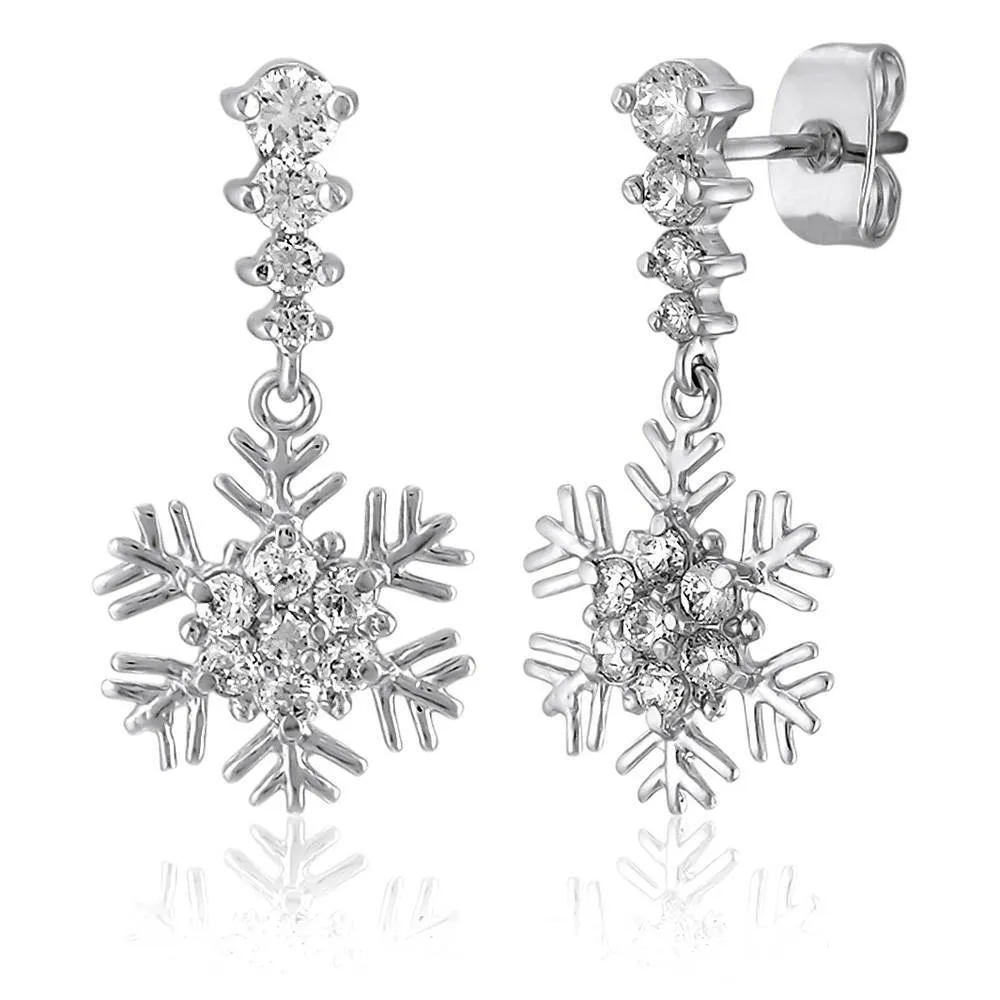 Snowflake CZ Earrings in Sterling Silver