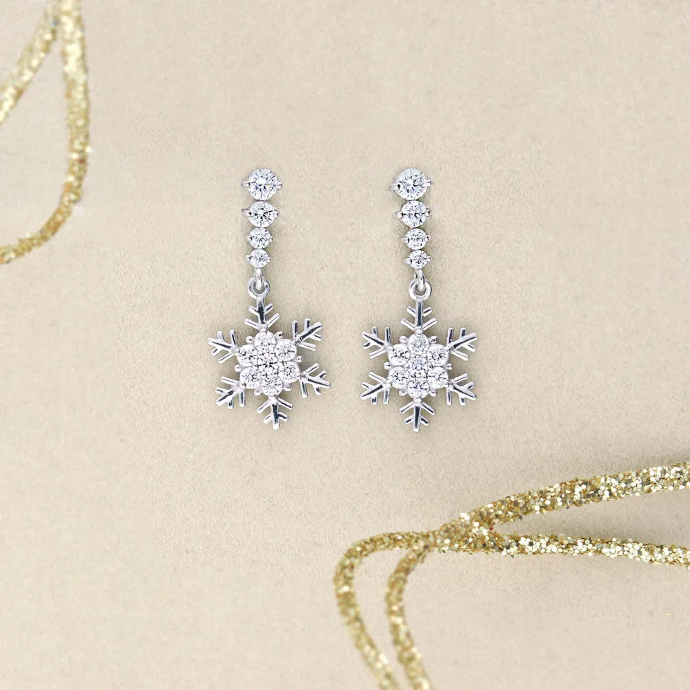 Snowflake CZ Earrings in Sterling Silver