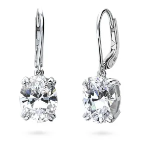 Solitaire 5.6ct Oval CZ Leverback Earrings in Sterling Silver