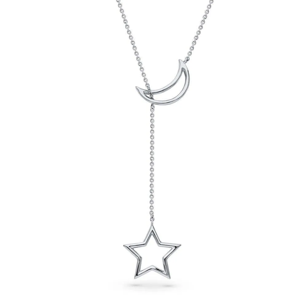 Star Moon Lariat Necklace in Sterling Silver