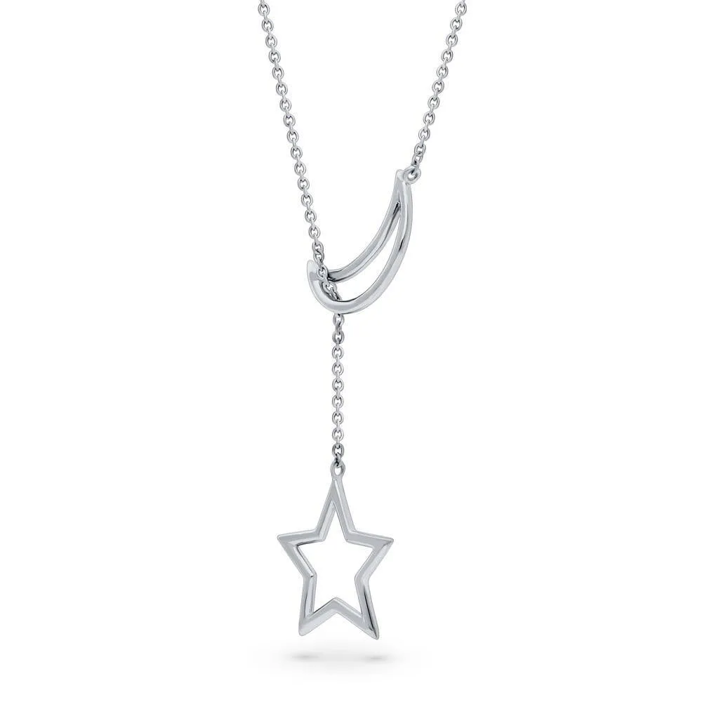 Star Moon Lariat Necklace in Sterling Silver