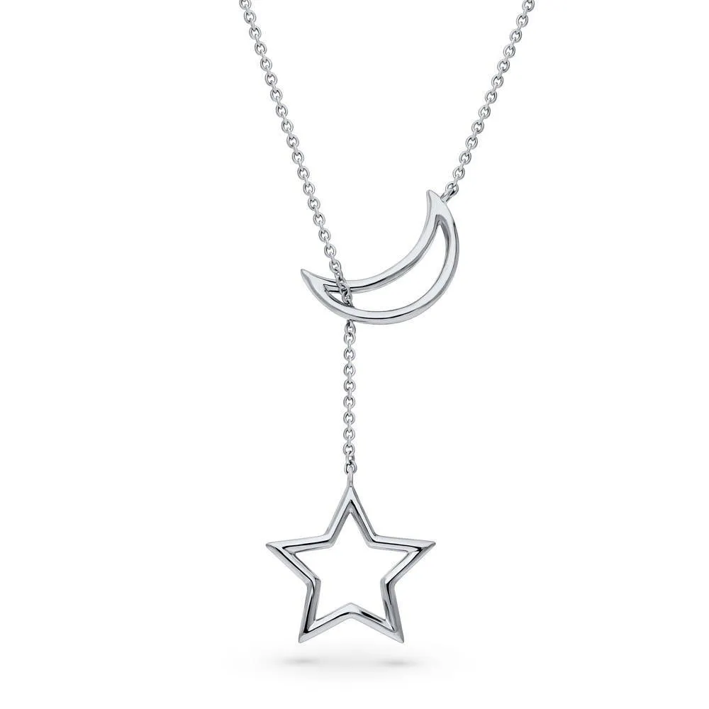 Star Moon Lariat Necklace in Sterling Silver