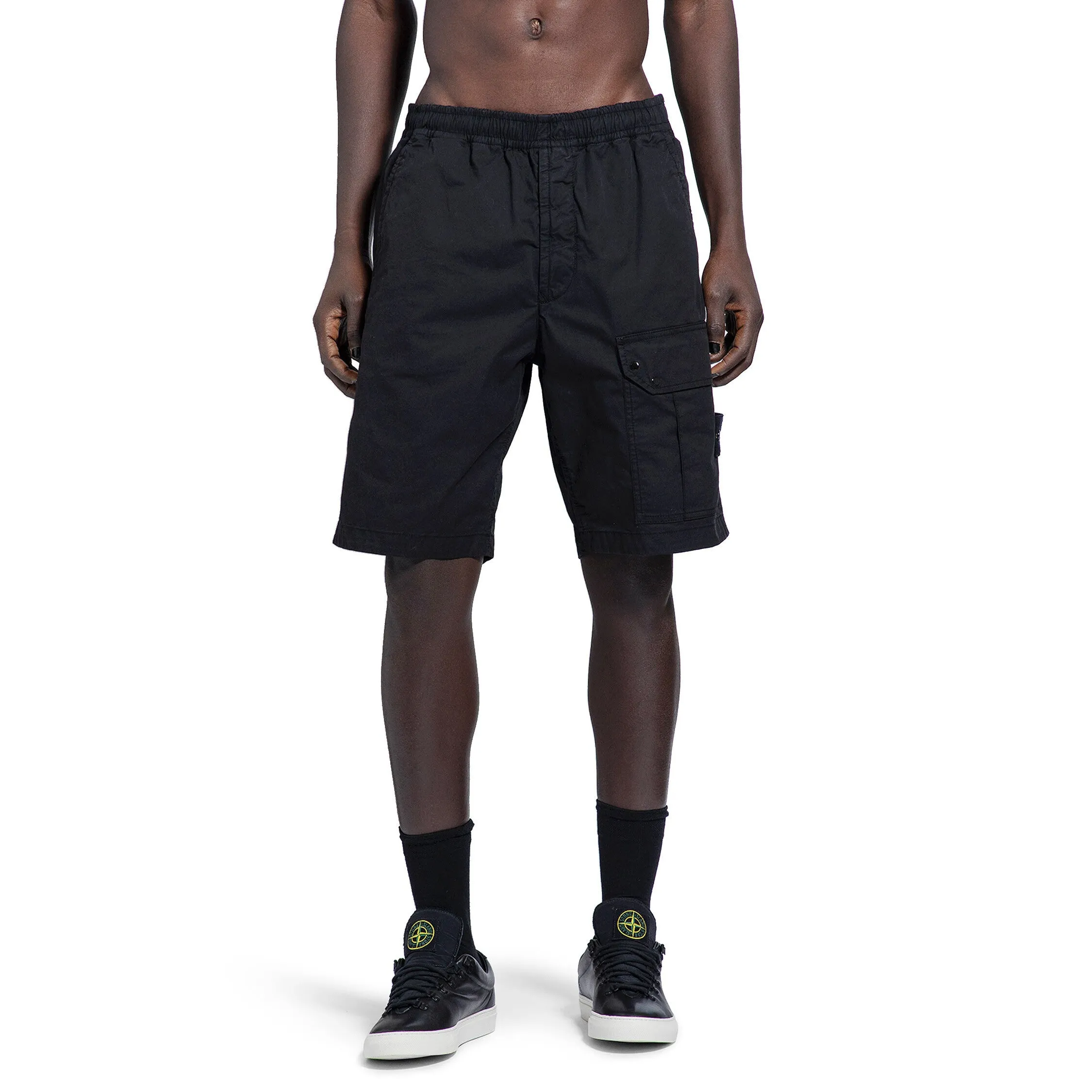 STONE ISLAND MAN BLACK SHORTS & SKIRTS