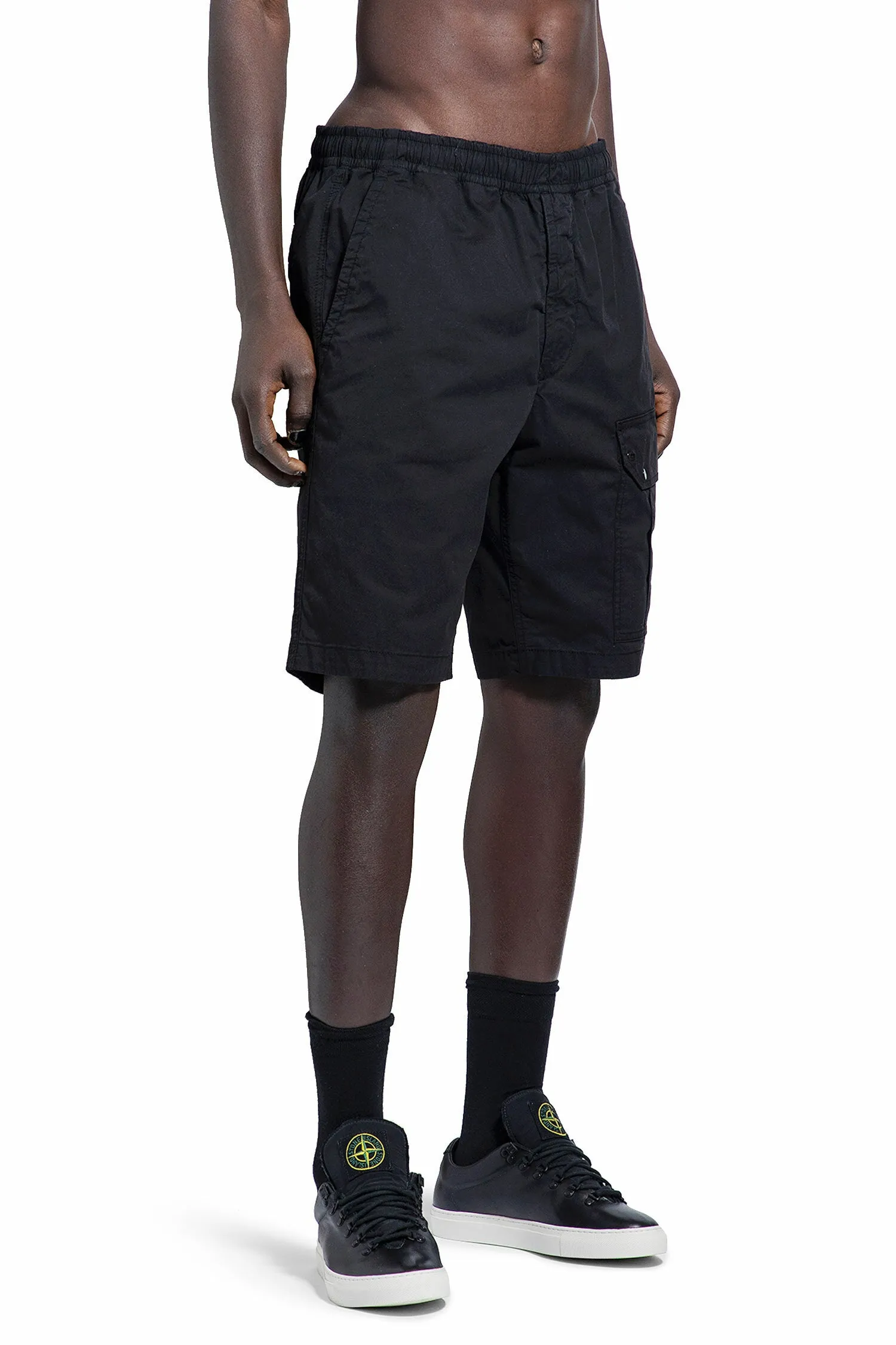 STONE ISLAND MAN BLACK SHORTS & SKIRTS