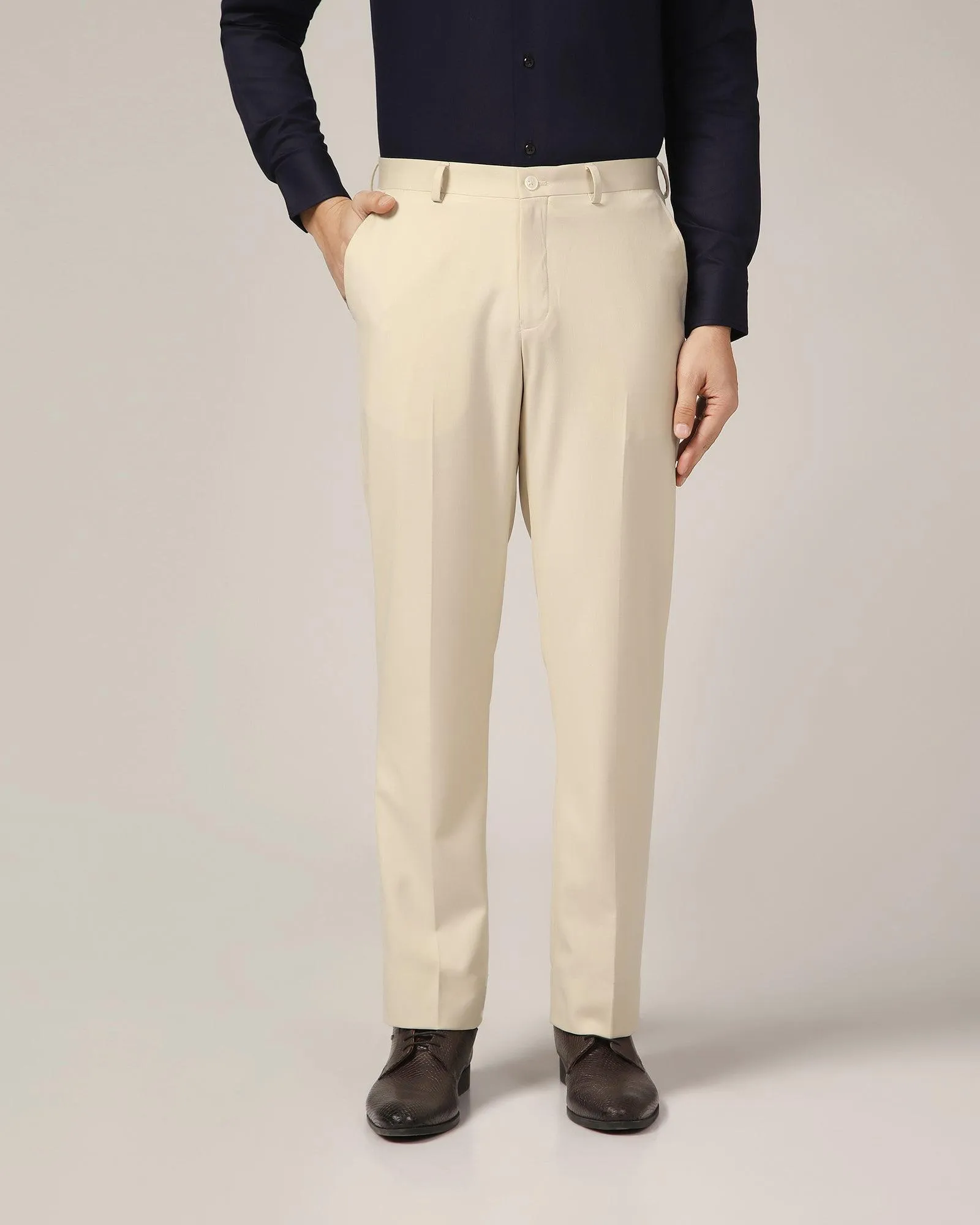 Straight B-90 Formal Beige Solid Trouser - Himalayan