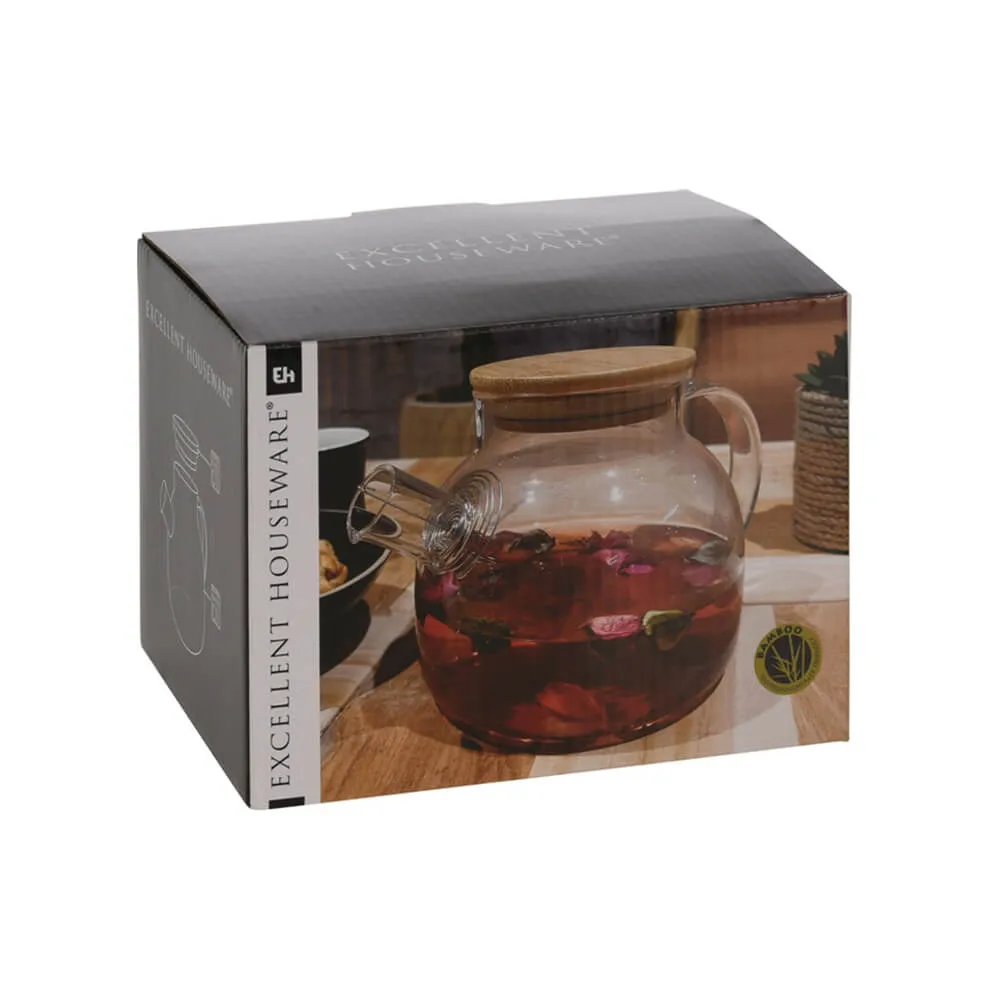 Teapot with Heat-Resistant Borosilicate Glass and Natural Bamboo Lid - 1 Litre