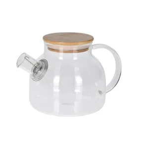 Teapot with Heat-Resistant Borosilicate Glass and Natural Bamboo Lid - 1 Litre