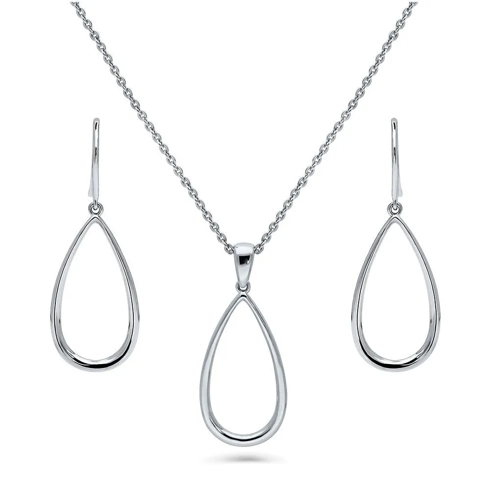 Teardrop Necklace and Earrings in Sterling Silver