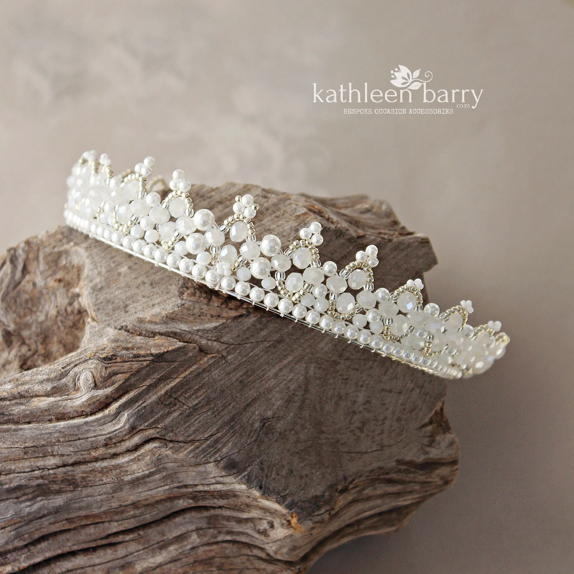 Tessa white beaded crown tiara style - custom colors available