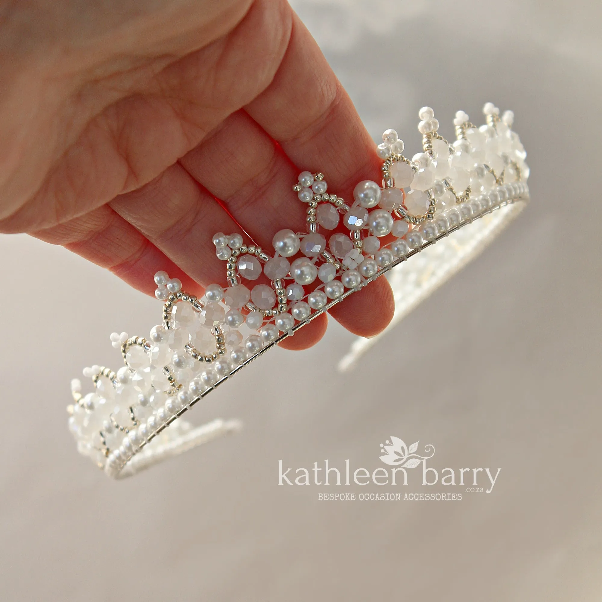 Tessa white beaded crown tiara style - custom colors available