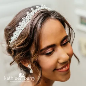 Tessa white beaded crown tiara style - custom colors available