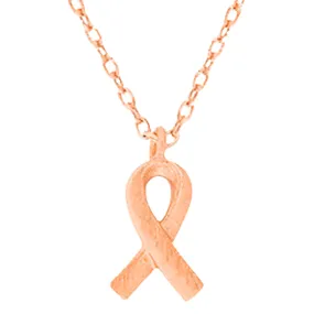 Textured Matte Metal Pink Ribbon Pendant Necklace