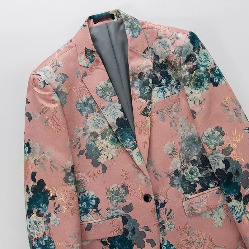 The Blush Bouquet Jacquard Slim Fit Blazer Suit Jacket