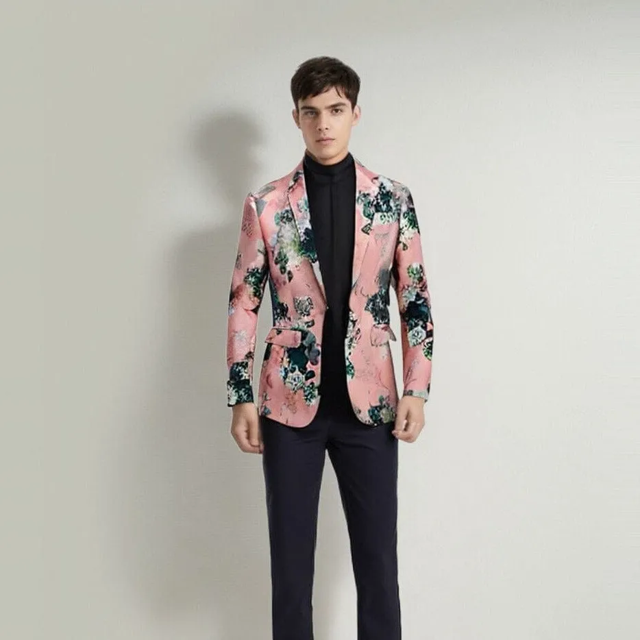 The Blush Bouquet Jacquard Slim Fit Blazer Suit Jacket