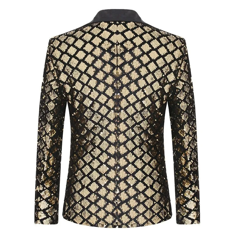 The Damond Sequin Slim Fit Blazer Suit Jacket - Gold