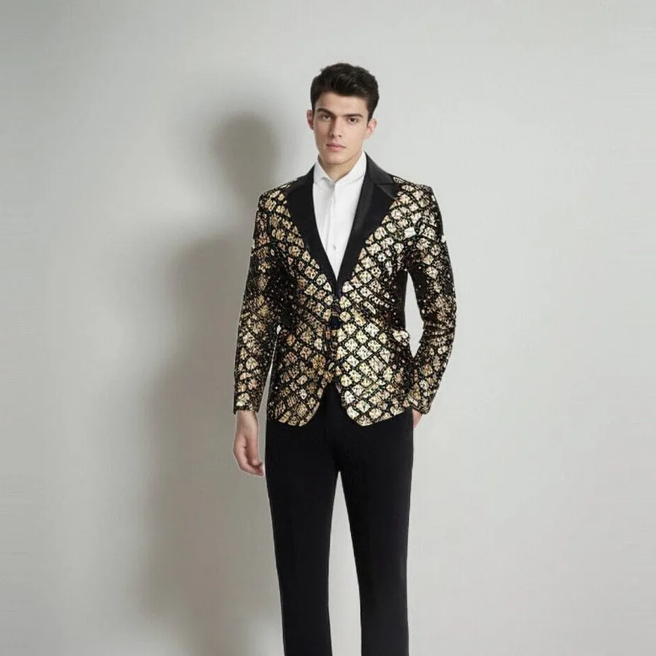 The Damond Sequin Slim Fit Blazer Suit Jacket - Gold