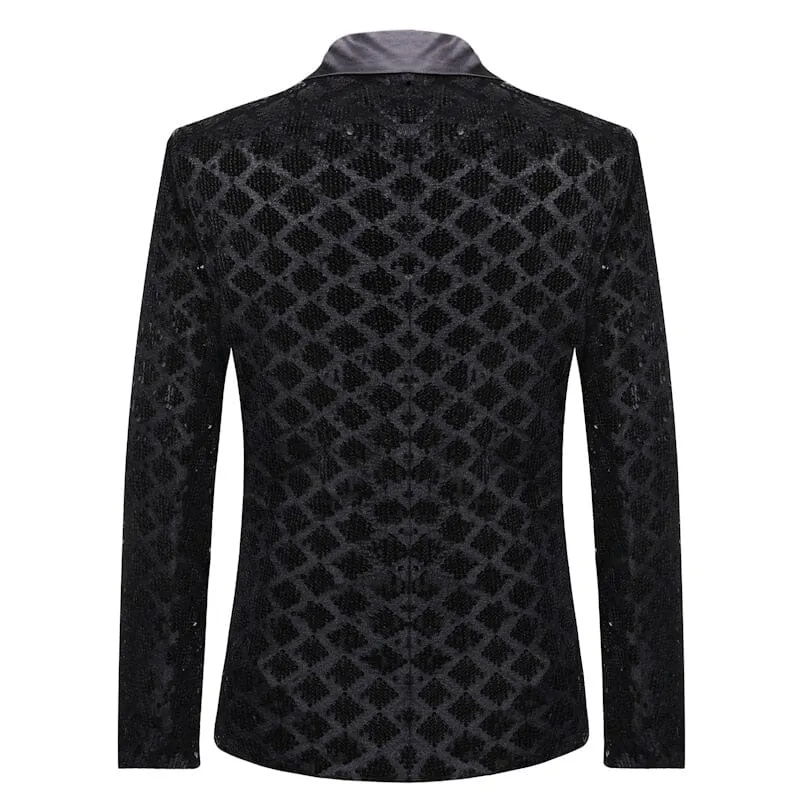 The Damond Sequin Slim Fit Blazer Suit Jacket - Jet Black