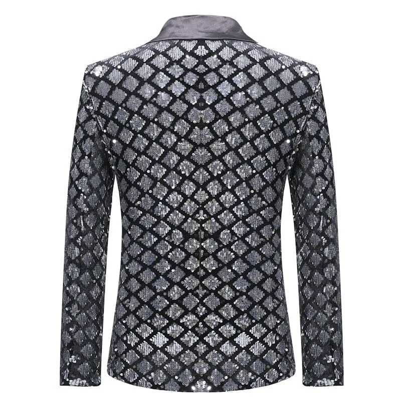 The Damond Sequin Slim Fit Blazer Suit Jacket - Platinum