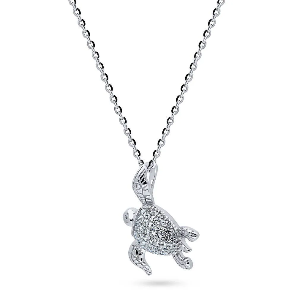 Turtle CZ Pendant Necklace in Sterling Silver