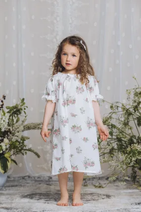 VANESSA - GIRLS COTTON NIGHTDRESS WHITE ROSES