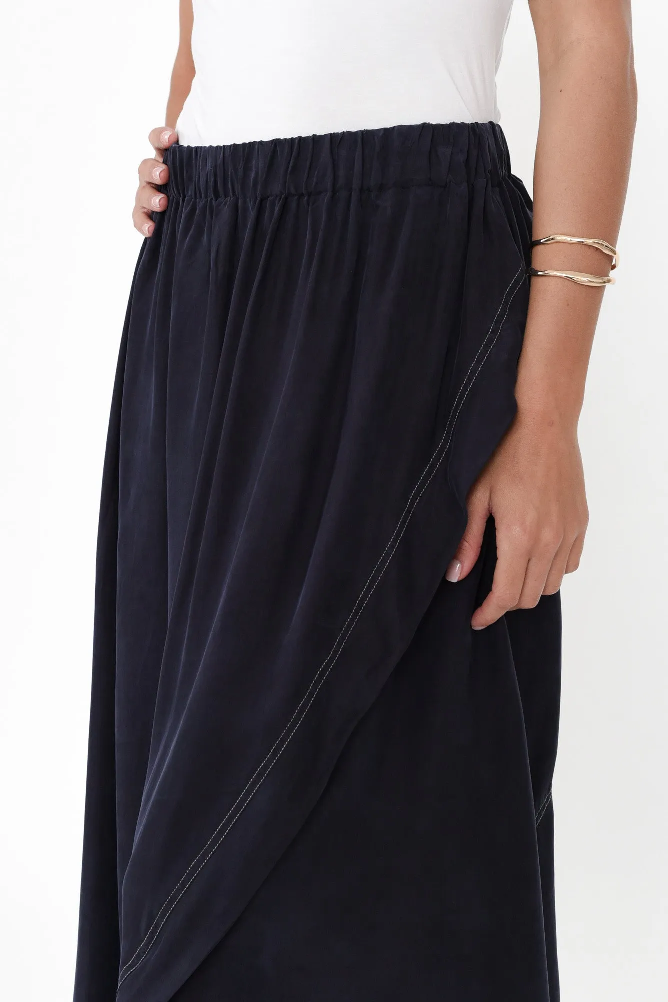 Vault Navy Cupro Skirt