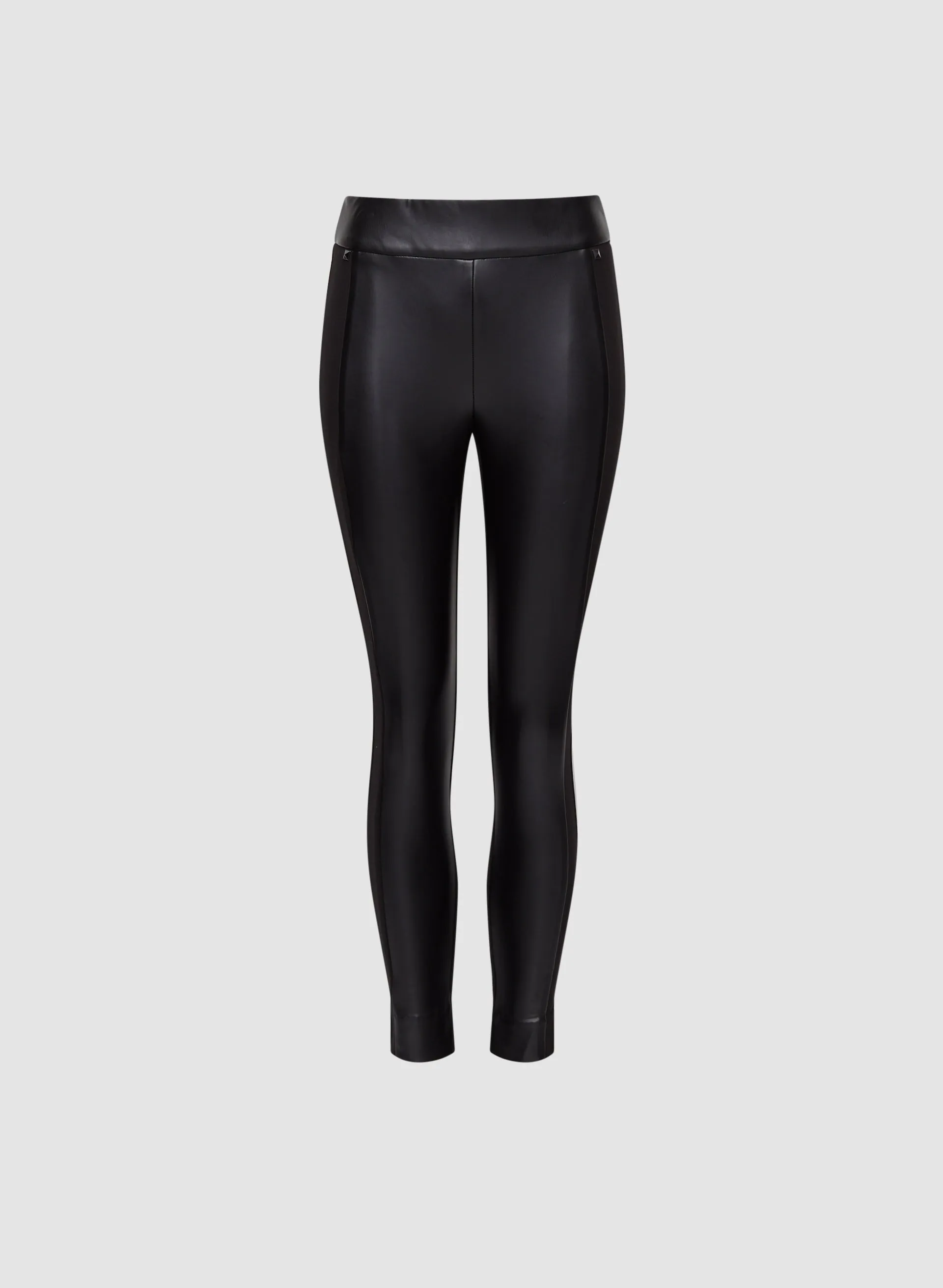 Vegan Leather Panel Detail Pants