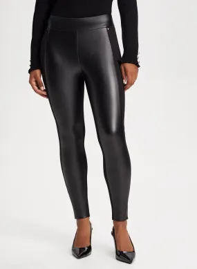 Vegan Leather Panel Detail Pants