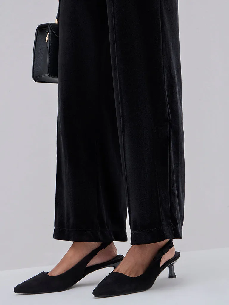 Wardrobe Black Velveteen High-Rise Trousers