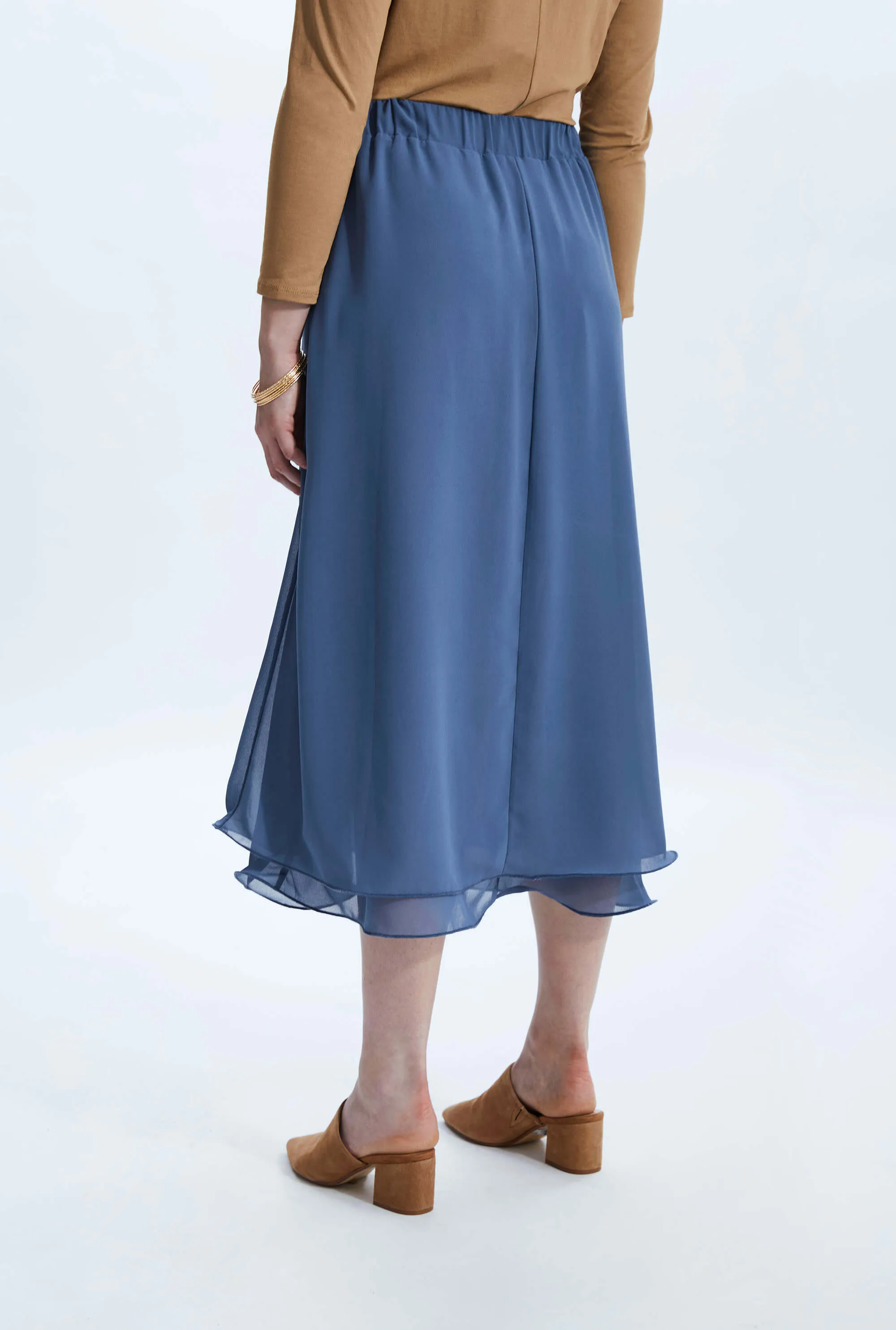 Wave Hem Tiered Skirt Denim