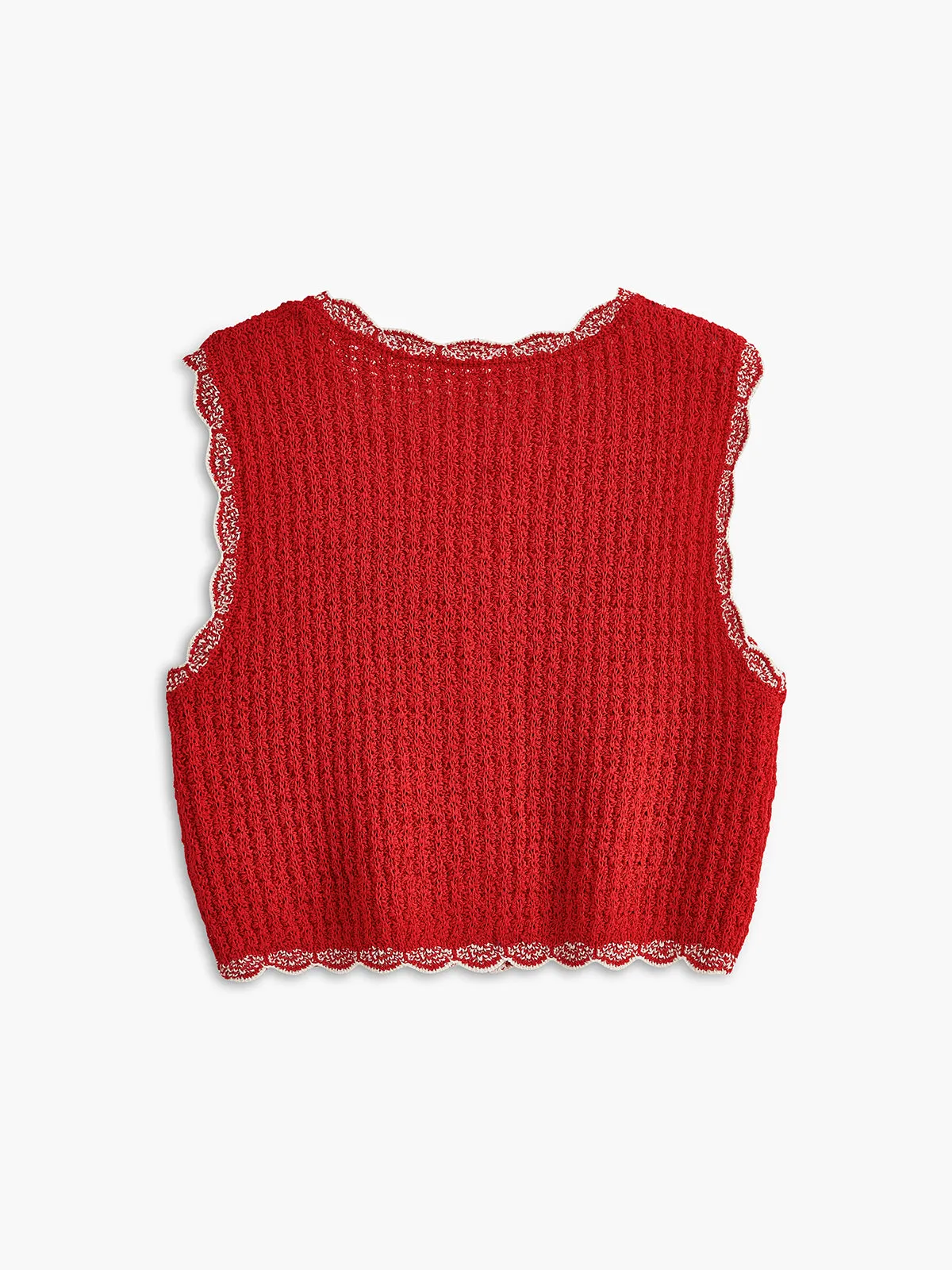 Wave Trim Breasted Sweater Vest