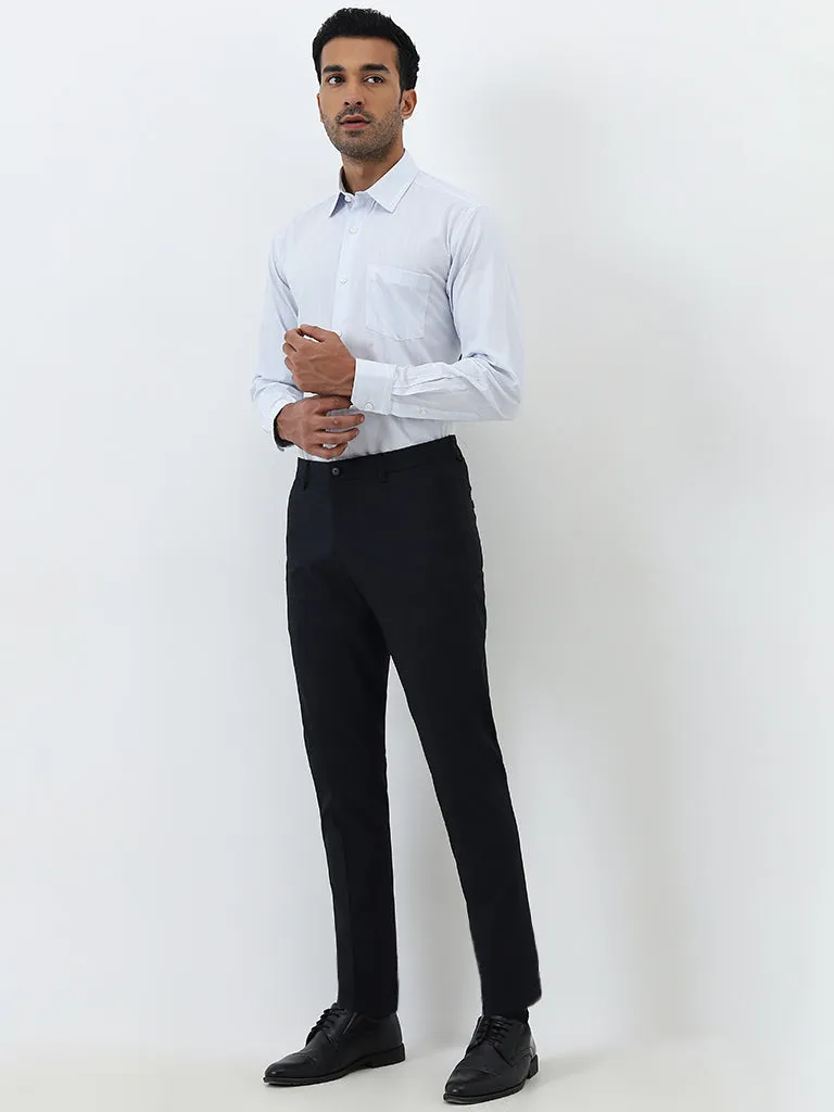 WES Formals Black Checked Slim-Fit Mid-Rise Cotton Trousers