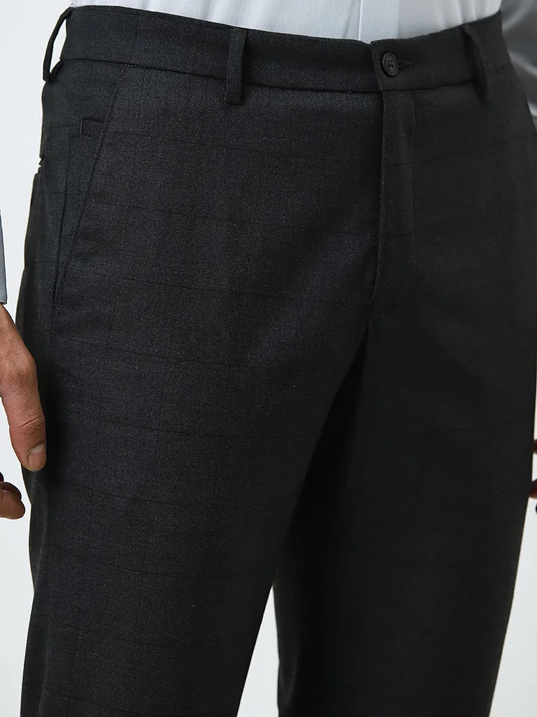 WES Formals Charcoal Slim-Tapered Mid-Rise Trousers