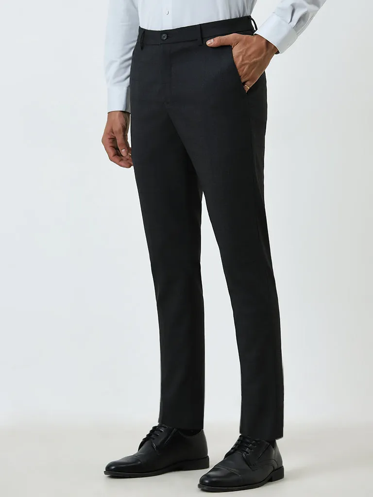 WES Formals Charcoal Slim-Tapered Mid-Rise Trousers