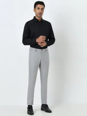 WES Formals Grey Checkered Carrot-Fit Mid-Rise Trousers