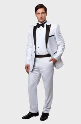 White 1 Button Black Peak Lapel Tuxedo