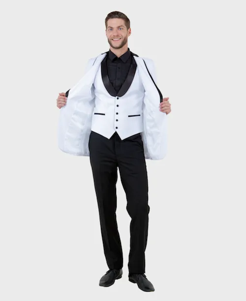 White 3 Piece Vested Shawl Lapel Tuxedo