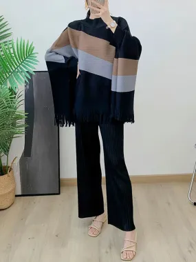 Women's 2 Piece Pleated Cape Sweater and Pants Set