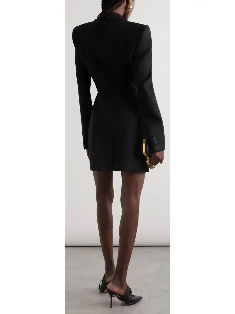 Women’s Black Draped Satin-Trimmed Mini Dress