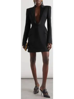 Women’s Black Draped Satin-Trimmed Mini Dress