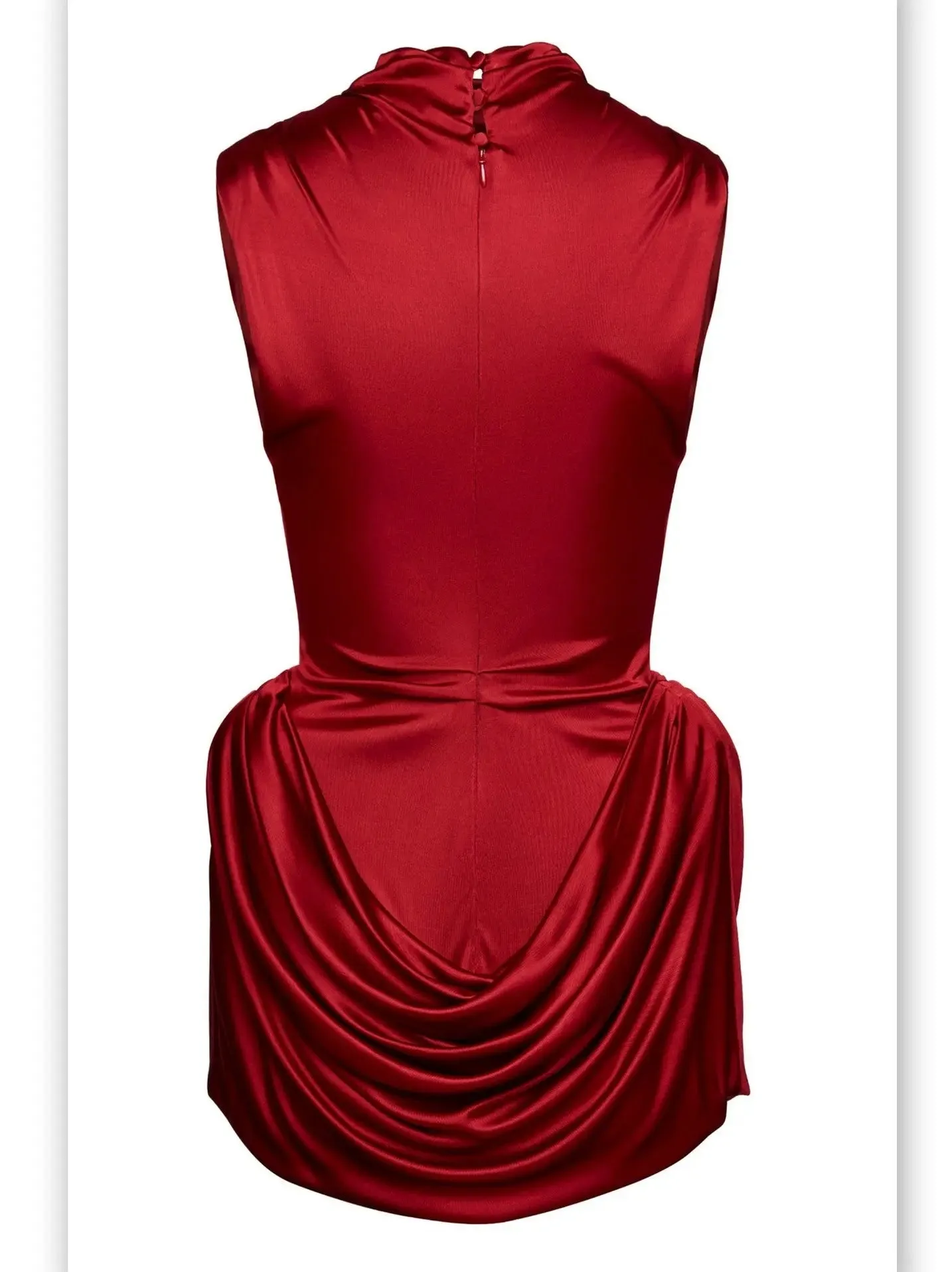 Women’s Draped Red Sleeveless Mock-Neck Mini Dress