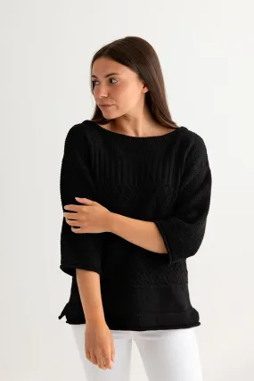 Womens Geelong Superfine Lambswool "Boathouse" Gansey Jumper - Black