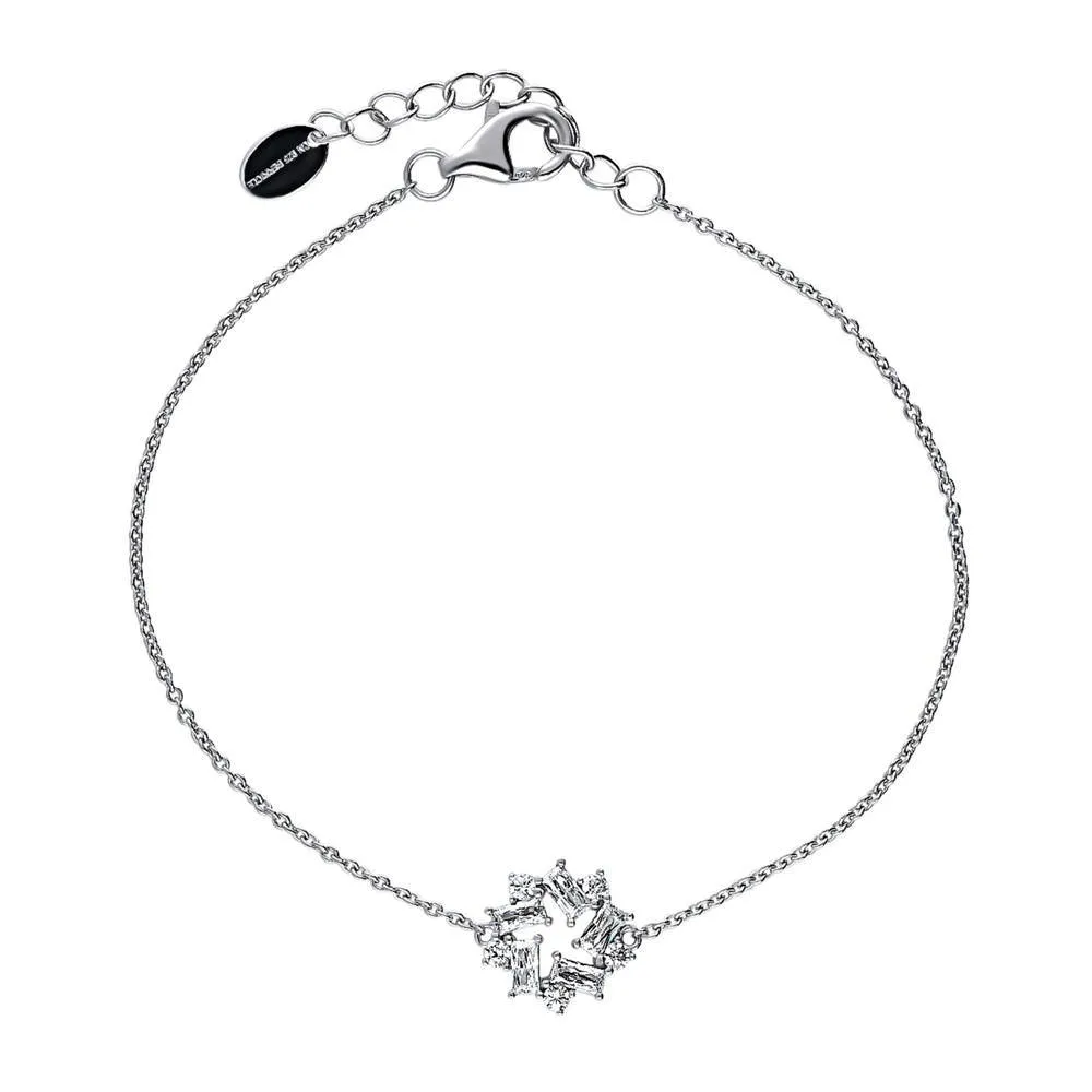 Wreath CZ Rolo Chain Bracelet in Sterling Silver