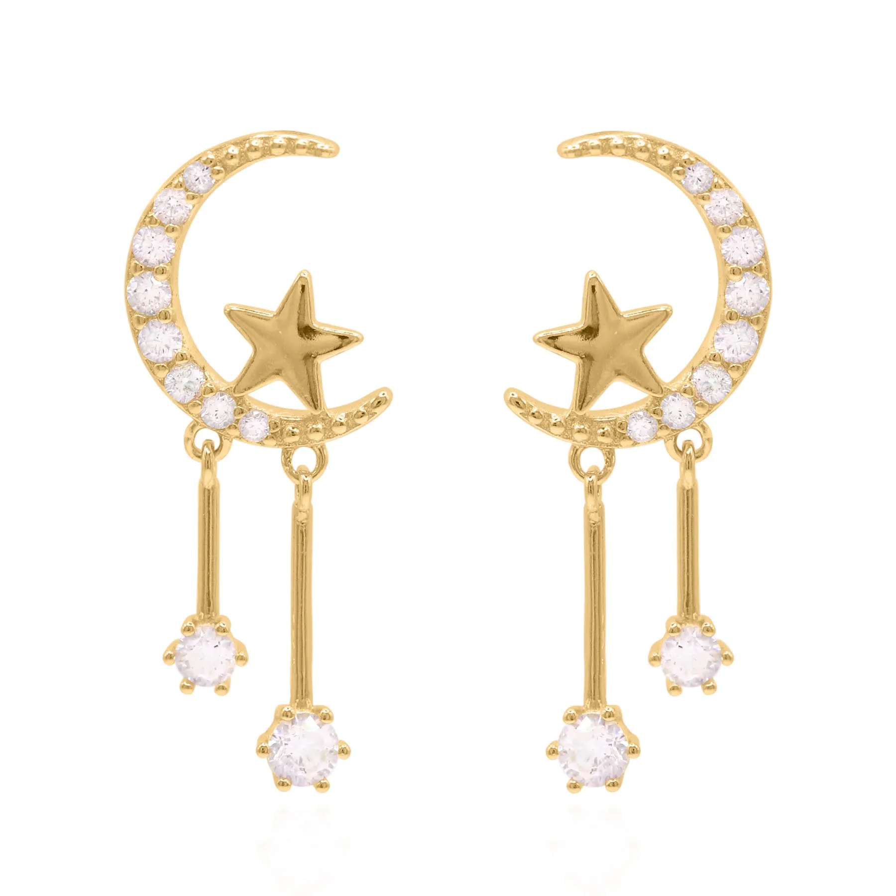 Zoe Moon & Star Drop Earrings | 18k Gold Plated