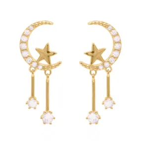 Zoe Moon & Star Drop Earrings | 18k Gold Plated