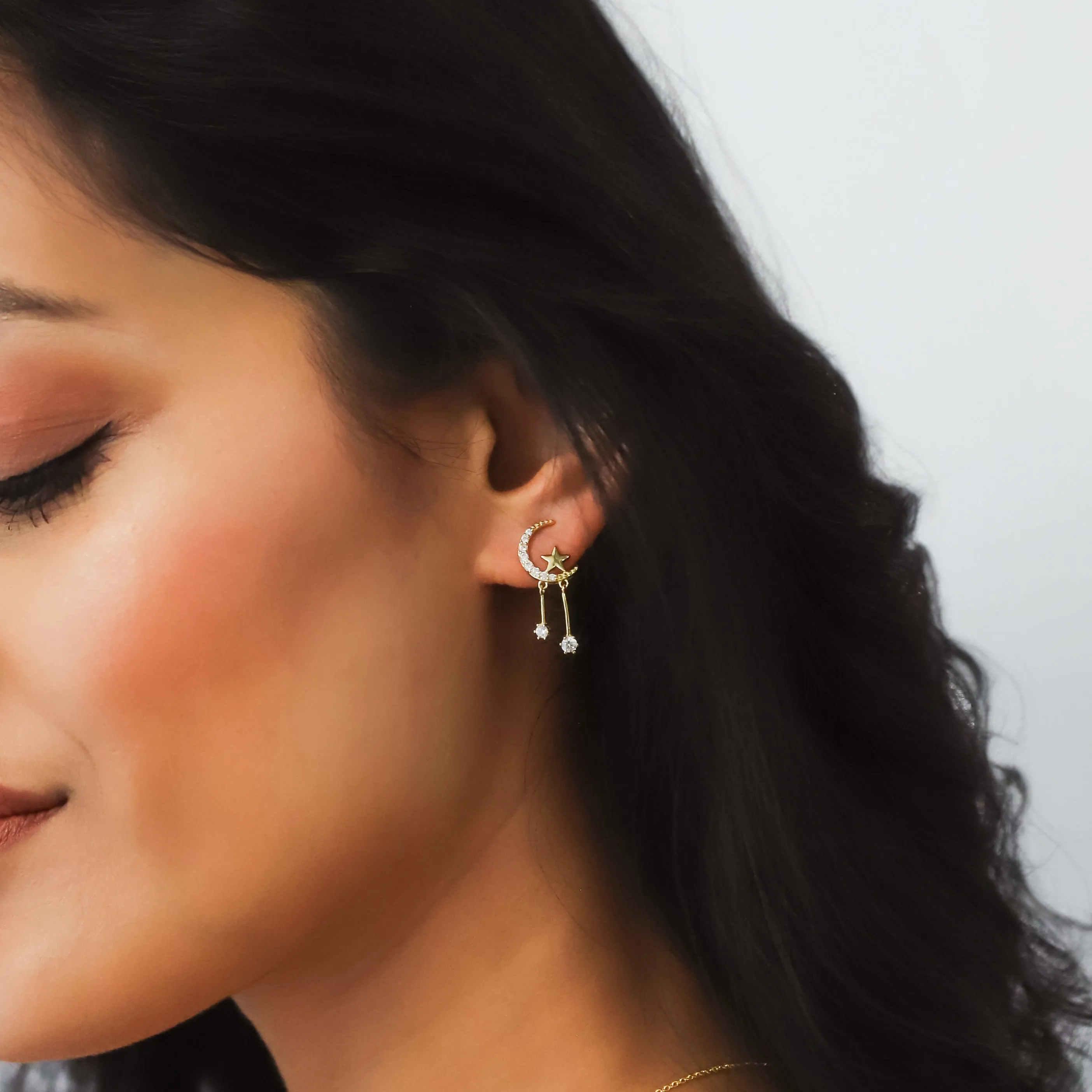 Zoe Moon & Star Drop Earrings | 18k Gold Plated