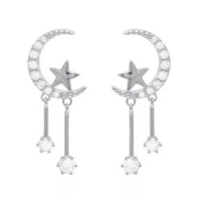 Zoe Moon & Star Drop Earrings | 925 Sterling Silver