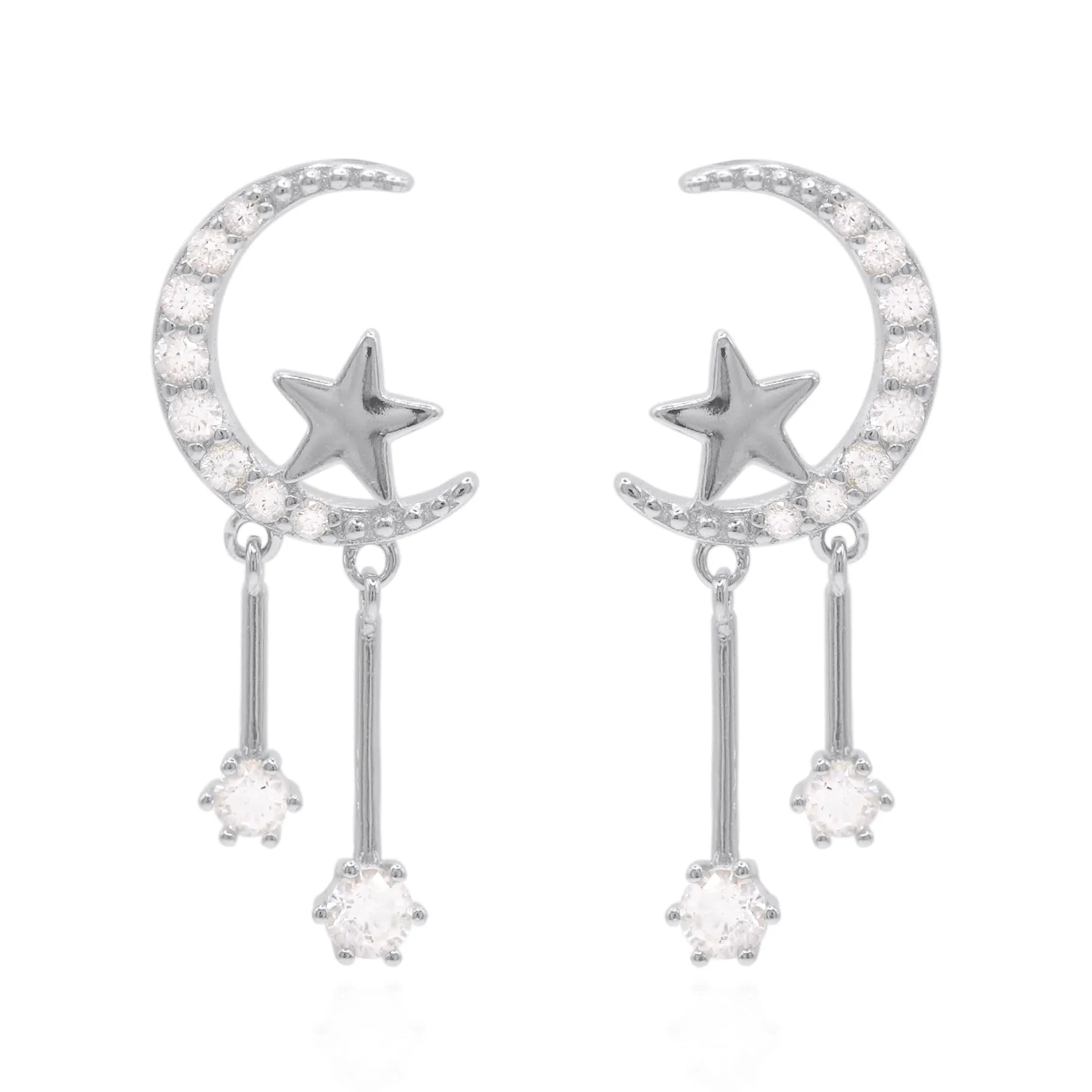 Zoe Moon & Star Drop Earrings | 925 Sterling Silver